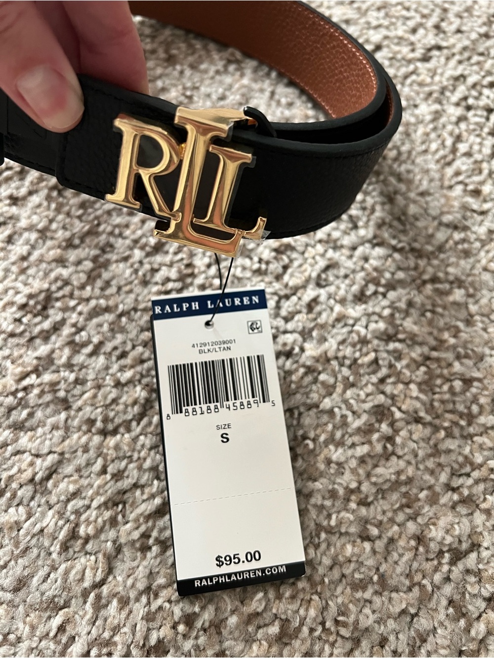 Ralph Lauren Black Leather Belt with Gold RL Buckle